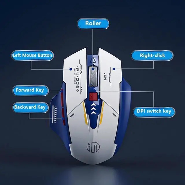 Alt view image 5 of 7 - WSIRAK F9 Mecha Version Wireless Mouse TYPE-C Rechargeable Mute Mouse For Office Game Computer laptop Mice