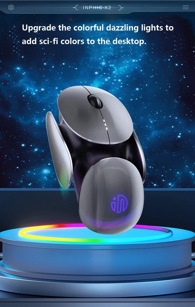 Alt view image 4 of 7 - WSIRAK X2 Wireless Mouse Three Mode Mute RGB Rechargeable Metal Science Fiction Style Gaming Mouse Pc Gamer Accessories Office