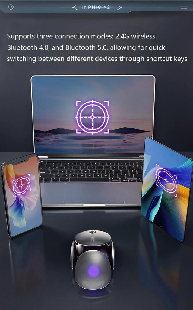 Alt view image 6 of 7 - WSIRAK X2 Wireless Mouse Three Mode Mute RGB Rechargeable Metal Science Fiction Style Gaming Mouse Pc Gamer Accessories Office