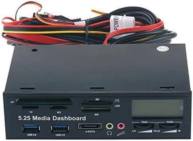 Alt view image 3 of 7 - 5.25 inch Multi-function USB 3.0 Hub CF TF M2 SD MS Card Reader Fan Controller with LCD Display PC Front Panel Media Dashboard with eSATA Audio Headphone Mic Port