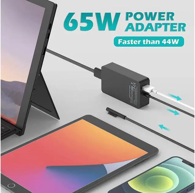 Alt view image 2 of 7 - Surface Pro Surface Laptop Charger, 65W Charger [Updated Version] Compatible with Surface Pro 8 / Pro X / Pro 7 / Pro 6 / Pro 5 / Pro 4 / Pro 3, Surface Laptop 4/3/2/1,Surface Book, Surface Go 3/2/1