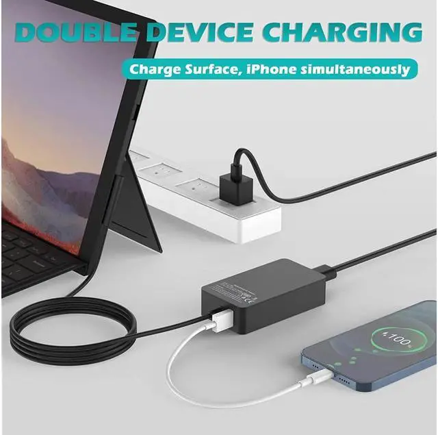 Alt view image 3 of 7 - Surface Pro Surface Laptop Charger, 65W Charger [Updated Version] Compatible with Surface Pro 8 / Pro X / Pro 7 / Pro 6 / Pro 5 / Pro 4 / Pro 3, Surface Laptop 4/3/2/1,Surface Book, Surface Go 3/2/1