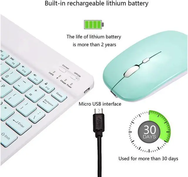 Alt view image 5 of 7 - BONAEVER Ultra-Slim Bluetooth Keyboard Mouse Combo Rechargeable Portable Wireless Keyboard Mouse Set for Apple iPad iPhone iOS 13 Above Samsung Phone Smartphone Android Windows Light