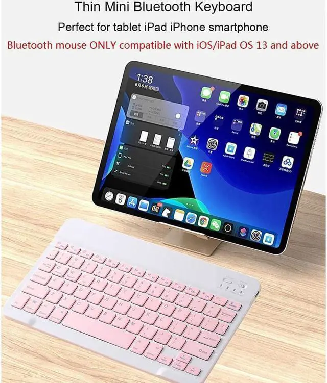 Alt view image 3 of 7 - Ultra-Slim Bluetooth Keyboard and Mouse Combo Rechargeable Portable Wireless Keyboard Mouse Set for Apple iPad iPhone iOS 13 and Above Samsung Tablet Phone Smartphone Android Windows Light