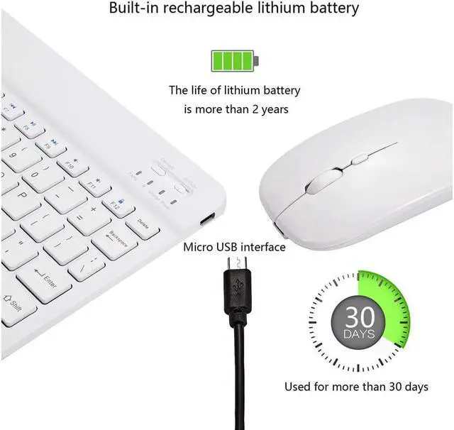 Alt view image 5 of 7 - BONAEVER Ultra-Slim Bluetooth Keyboard Mouse Combo Rechargeable Portable Wireless Keyboard Mouse Set for Apple iPad iPhone iOS 13 Above Samsung Phone Smartphone Android Windows Light