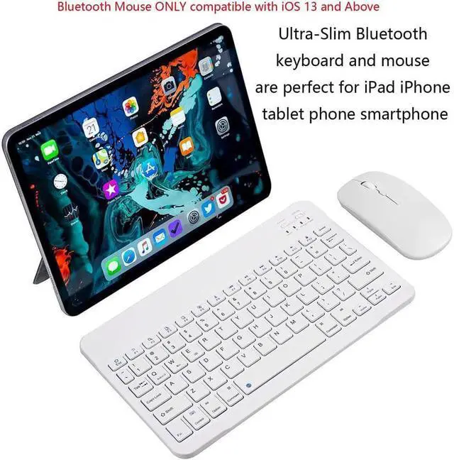 Alt view image 2 of 7 - BONAEVER Ultra-Slim Bluetooth Keyboard Mouse Combo Rechargeable Portable Wireless Keyboard Mouse Set for Apple iPad iPhone iOS 13 Above Samsung Phone Smartphone Android Windows Light