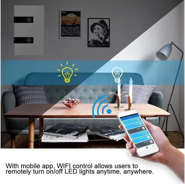 Alt view image 5 of 7 - Smart Switch WiFi Touch Light Switch in-Wall Compatible with Amazon Alexa & Google Home Timing Function Wireless Remote APP Control 2 Gang