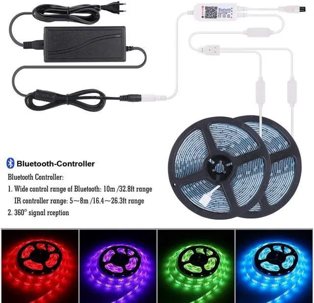 Alt view image 2 of 7 - BONAEVER BluetootHandleD Standrip Lights 5050 10M (2 x 5M) 300 LED Standripes Lights Smart Phone Controlled Waterproof RGB LED B Light for Home & Outdoor Decoration