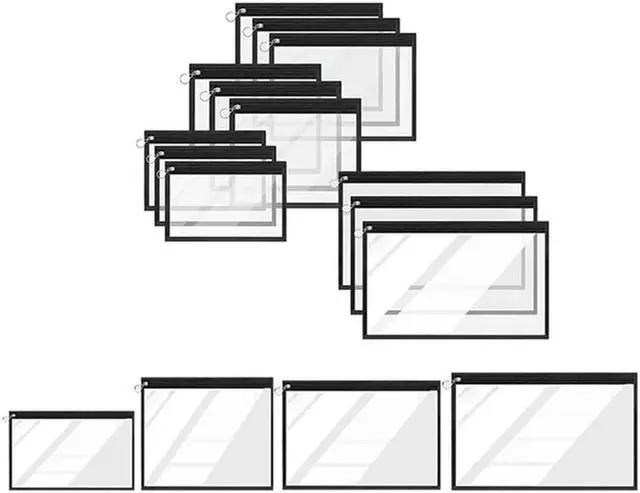 Main image of 16Pcs PVC Waterproof Pouch Multipurpose Clear Travel Bags For Cosmetic Wallet Pencil Organize Black