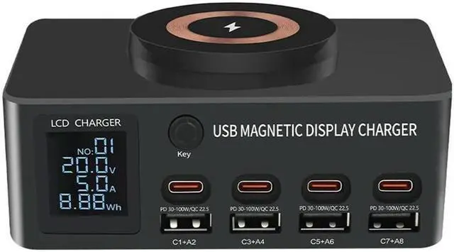 Main image of 140W Desktop Type C Charger Wireless Charger Digital Display PD100W QC3.0 Fast Charge Charger EU plug
