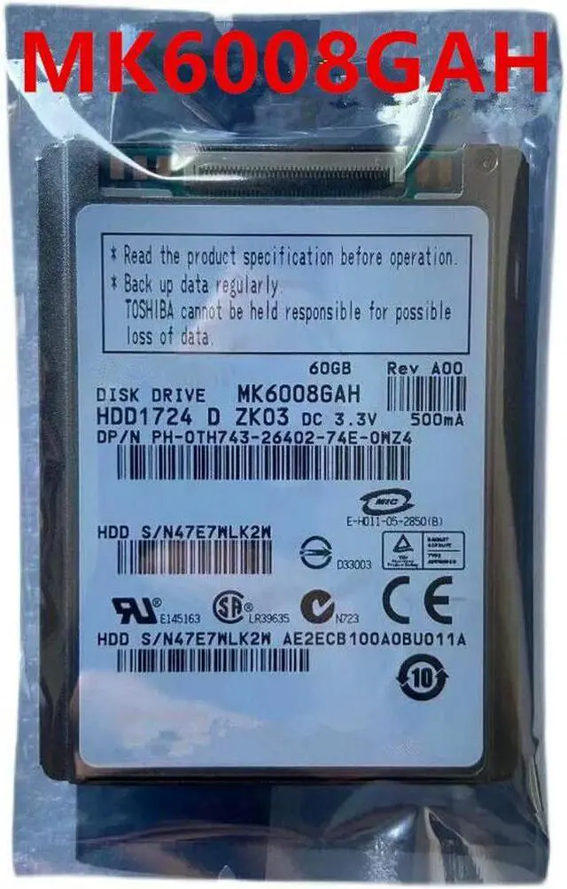 Main image of OwnShoe HDD For 60GB 1.8" CE/ZIF 4MB 5400RPM For Internal Hard Disk For Notebook HDD For MK6008GAH