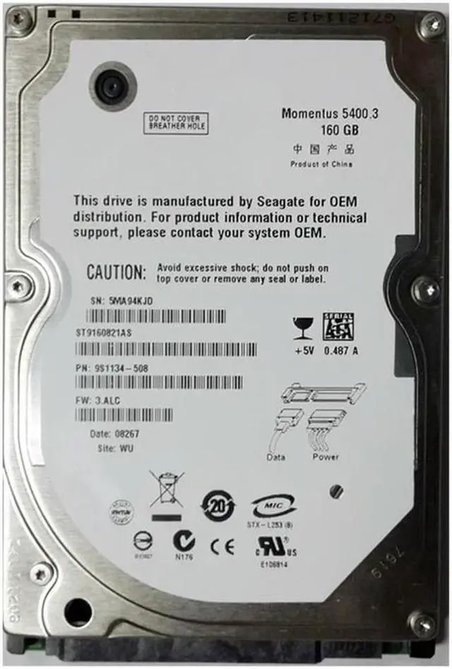 Alt view image 2 of 2 - OwnShoe HDD For 160GB 2.5" SATA 8MB 5400RPM For Internal HDD For Laptop HDD For ST9160821AS