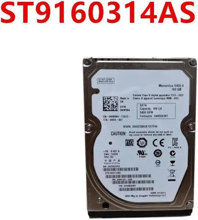 Main image of OwnShoe HDD For 160GB 2.5" SATA 3 Gb/s 8MB 5400RPM For Internal Hard Disk For Notebook HDD For ST9160314AS