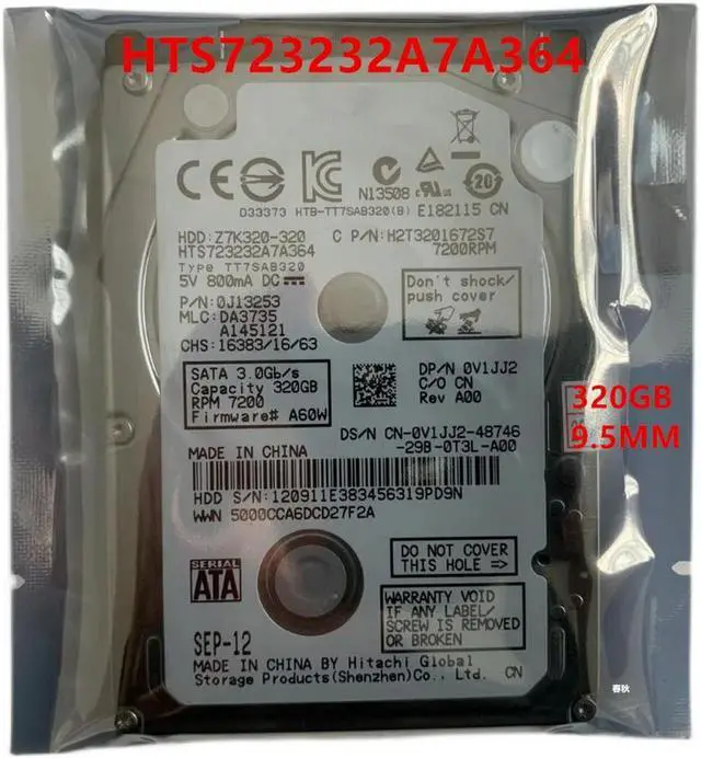 Main image of OwnShoe HDD For Hitachi 320GB 2.5" SATA 3 Gb/s 16MB 7.2K 9.5MM For Internal Hard Disk For Notebook HDD For HTS723232A7A364