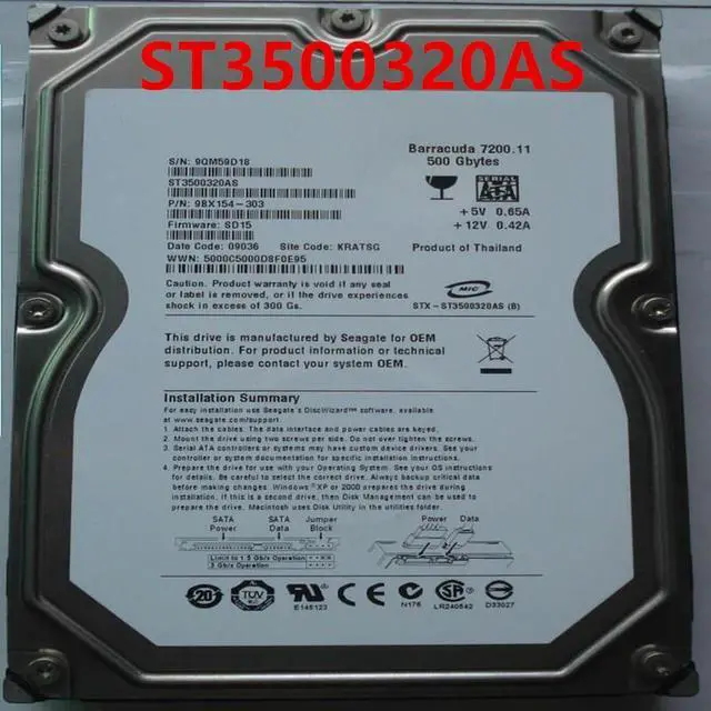 Main image of OwnShoe HDD For 500GB 3.5" SATA 3 Gb/s 32MB 7200RPM For Internal Hard Disk For Desktop HDD For ST3500320AS