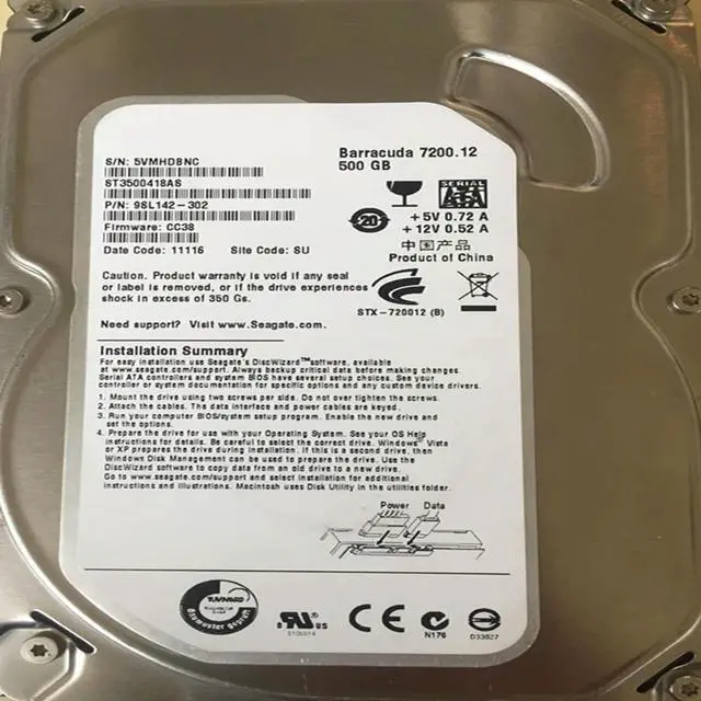 Alt view image 2 of 2 - OwnShoe Almost HDD For 500GB 3.5" SATA 3 Gb/s 16MB 7200RPM For Internal HDD For Desktop HDD For ST3500418AS