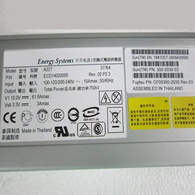 Alt view image 4 of 4 - OwnShoe Almost PSU For SUN T5220 750W Power Supply A227 300-2030-03 ECD14020005 300-2030-04 300-2030