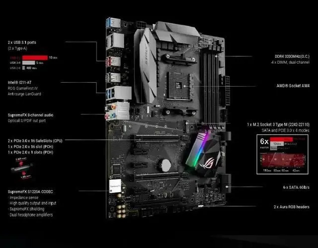 Alt view image 3 of 4 - ROG STRIX Motherboard STRIX B350-F GAMING With AM4 Socket for Ryzen 3000 4000G 5000 Series Processors Supports 4x DDR4