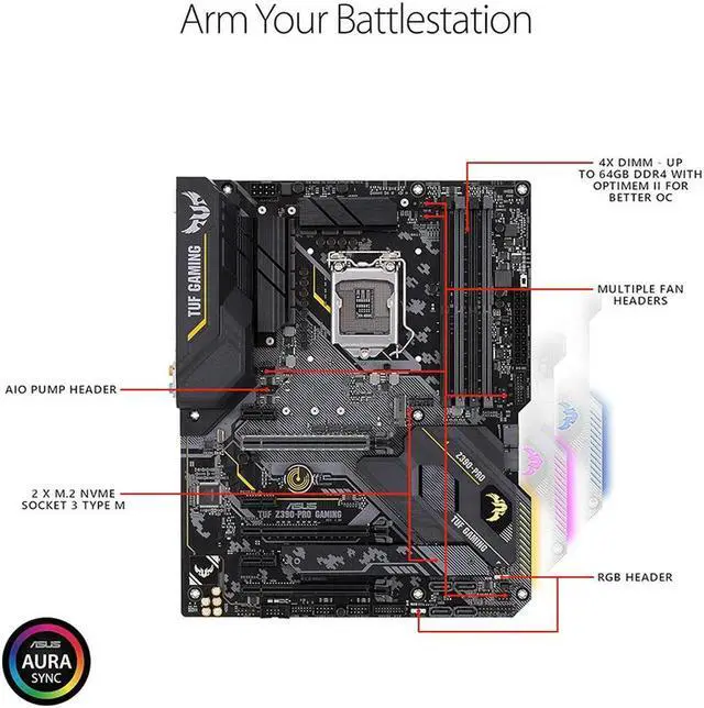 Alt view image 2 of 4 - TUF Z390-Pro Gaming Motherboard LGA1151 (8th and 9th Gen) ATX DDR4 HDMI M.2 USB 3.1 Gen2 Gigabit LAN