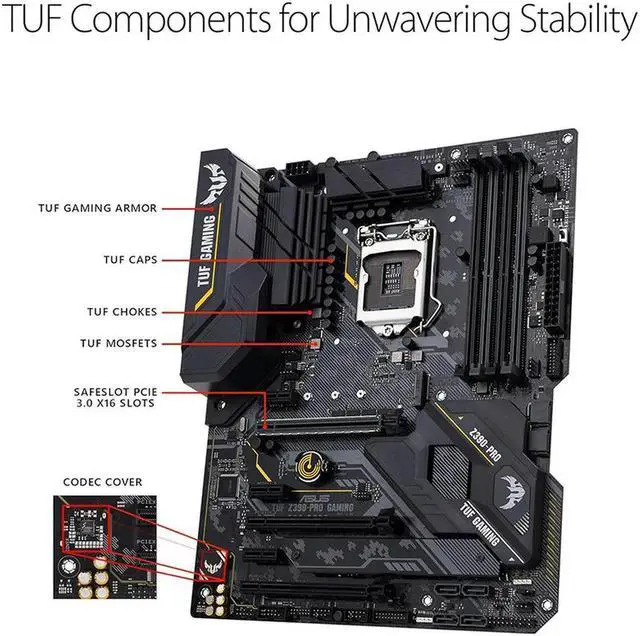 Alt view image 3 of 4 - TUF Z390-Pro Gaming Motherboard LGA1151 (8th and 9th Gen) ATX DDR4 HDMI M.2 USB 3.1 Gen2 Gigabit LAN