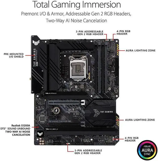 Alt view image 2 of 4 - TUF Gaming Z590-Plus WiFi 6 LGA 1200 (11th/10th Gen) ATX Gaming Motherboard PCIe 4.0, 3xM.2/NVMe SSD,2.5Gb LAN,RGB