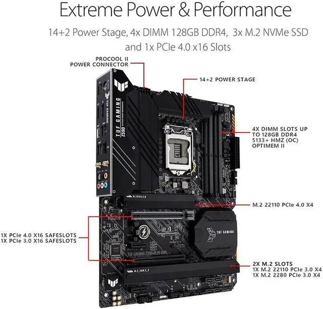 Alt view image 3 of 4 - TUF Gaming Z590-Plus WiFi 6 LGA 1200 (11th/10th Gen) ATX Gaming Motherboard PCIe 4.0, 3xM.2/NVMe SSD,2.5Gb LAN,RGB