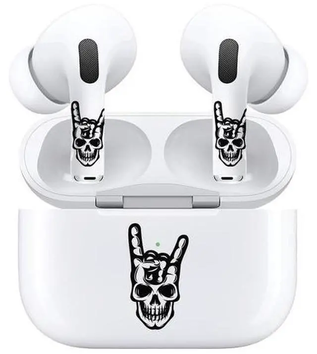 Alt view image 3 of 7 - AirSkins - Decals for AirPods 4, Rock On Skull Design, Scratch-Resistant, Precision Fit, Wireless Charging Friendly, Easy Application, Durable Protection for Earbuds & Case