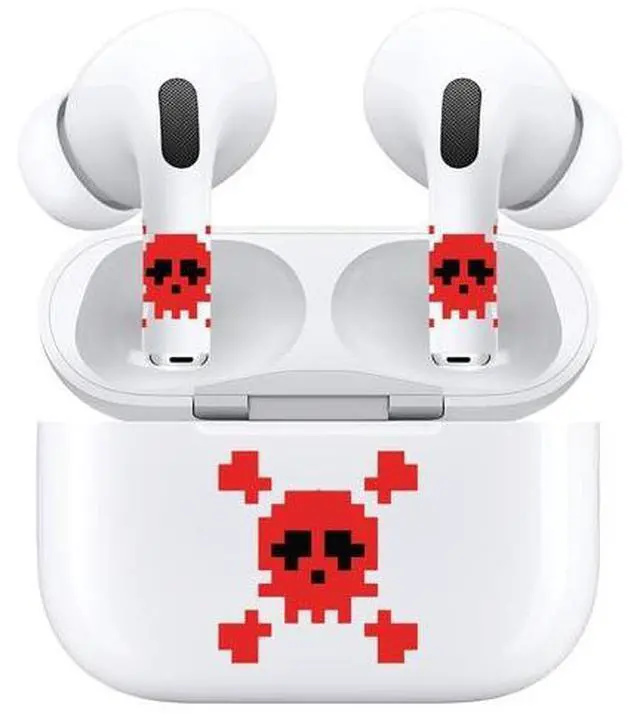 Alt view image 3 of 3 - AirSkins - Decals for AirPods 3, Red Skull Design, Scratch-Resistant, Precision Fit, Wireless Charging Friendly, Easy Application, Durable Protection for Earbuds & Case