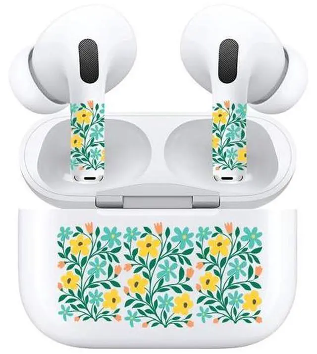 Alt view image 3 of 7 - AirSkins - Decals for AirPods 3, Yellow Flowers Design, Scratch-Resistant, Precision Fit, Wireless Charging Friendly, Easy Application, Durable Protection for Earbuds & Case