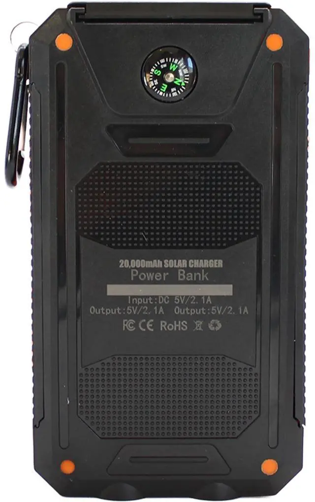 Alt view image 6 of 7 - Jaspertronics Portable Solar Panel Power Bank 5V 2.0A with Built-in Compass Durable, Lightweight, WeaTher-Resistant Charger for Camping, Hiking, Travel, and Emergency Use