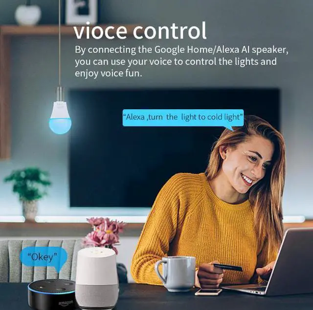 Alt view image 6 of 7 - Jaspertronics Smart Color Changing LED Light Bulb 800LM 9W Works with Alexa, Google Assist, & Smart Life App - A19, E26 - No Hub Required! 2.4 GHz, Wifi, Bluetooth