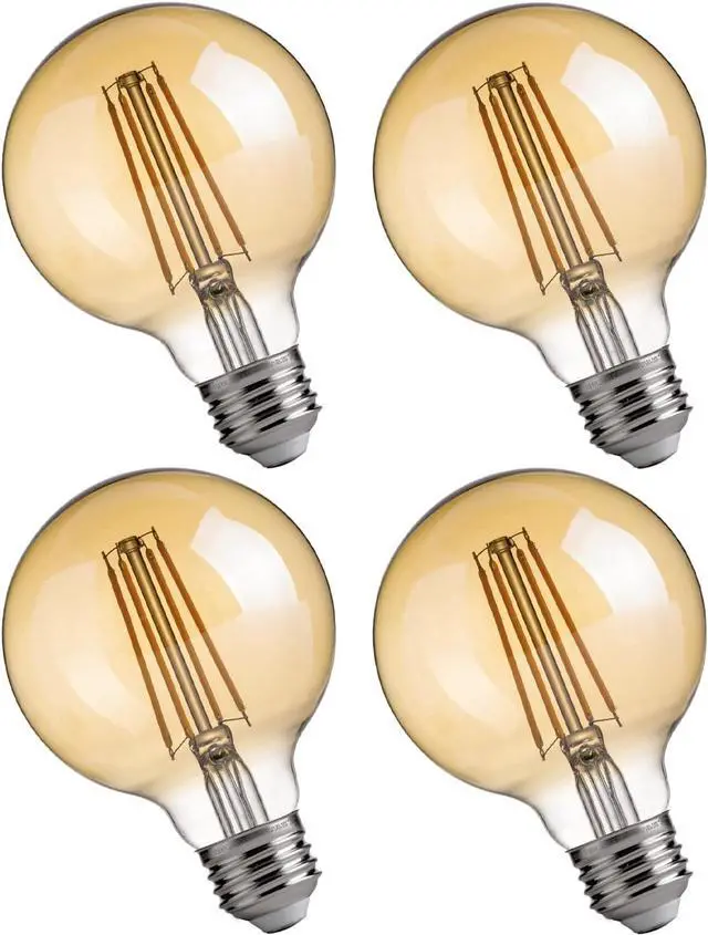 Main image of Jaspertronics G25 LED Edison Light Bulbs 2200K Warm White Dimmable 4W (40W Eqv) 350LM E26 Base Amber Glass CRI90 Energy Saving Lighting for Indoor Chandeliers & Fixtures - 4 Pack