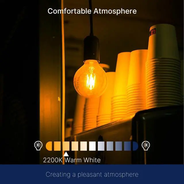Alt view image 5 of 7 - Jaspertronics G25 LED Edison Light Bulbs 2200K Warm White Dimmable 4W (40W Eqv) 350LM E26 Base Amber Glass CRI90 Energy Saving Lighting for Indoor Chandeliers & Fixtures - 4 Pack