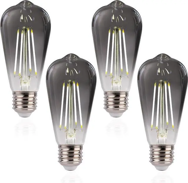 Main image of Jaspertronics ST19 LED Edison Bulbs - 5000K White Light, Dimmable Smoky Grey Glass 4W (40W Eqv) CRI82+ 300LM E26 Base Energy-Efficient For Pendant Fixtures & Indoor Use - 4 Pack