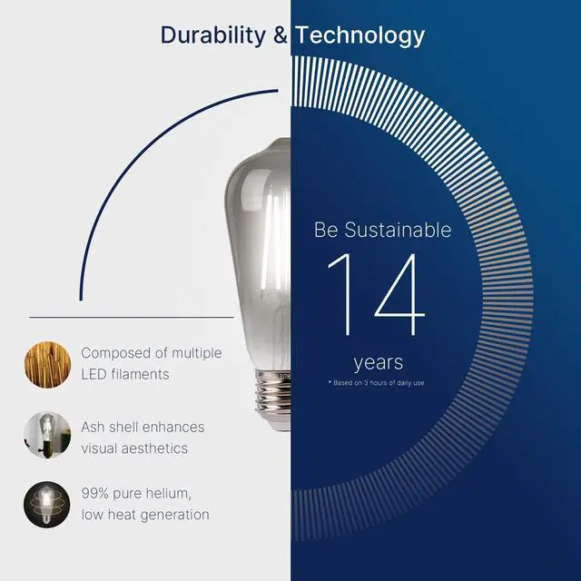 Alt view image 3 of 7 - Jaspertronics ST19 LED Edison Bulbs - 5000K White Light, Dimmable Smoky Grey Glass 4W (40W Eqv) CRI82+ 300LM E26 Base Energy-Efficient For Pendant Fixtures & Indoor Use - 4 Pack