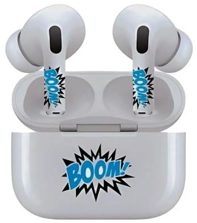 Alt view image 6 of 7 - AirSkins - Decals for AirPods Pro & Pro 2, Boom In Blue Design, Scratch-Resistant, Precision Fit, Wireless Charging Friendly, Easy Application, Durable Protection for Earbuds & Case