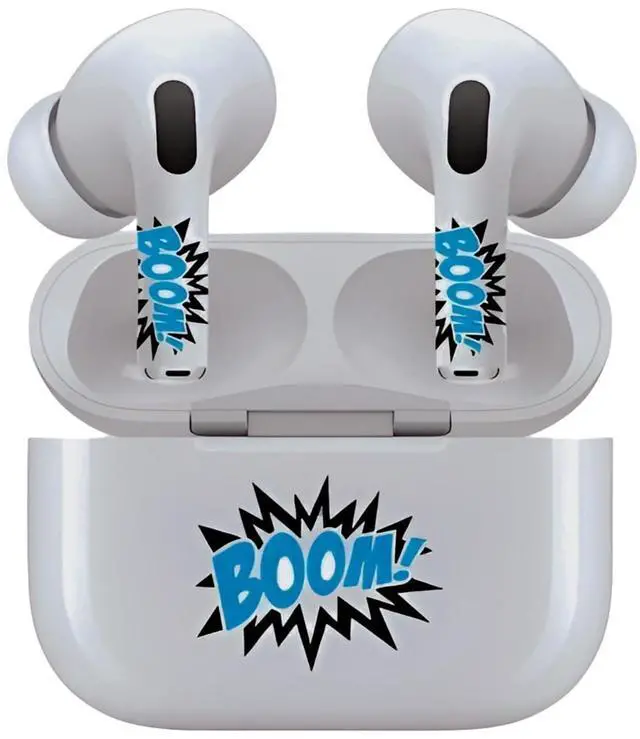 Alt view image 7 of 7 - AirSkins - Decals for AirPods Pro & Pro 2, Boom In Blue Design, Scratch-Resistant, Precision Fit, Wireless Charging Friendly, Easy Application, Durable Protection for Earbuds & Case