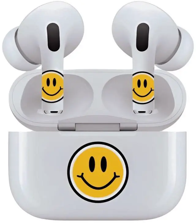 Alt view image 7 of 7 - AirSkins - Decals for AirPods 4, Smiley Face Design, Scratch-Resistant, Precision Fit, Wireless Charging Friendly, Easy Application, Durable Protection for Earbuds & Case