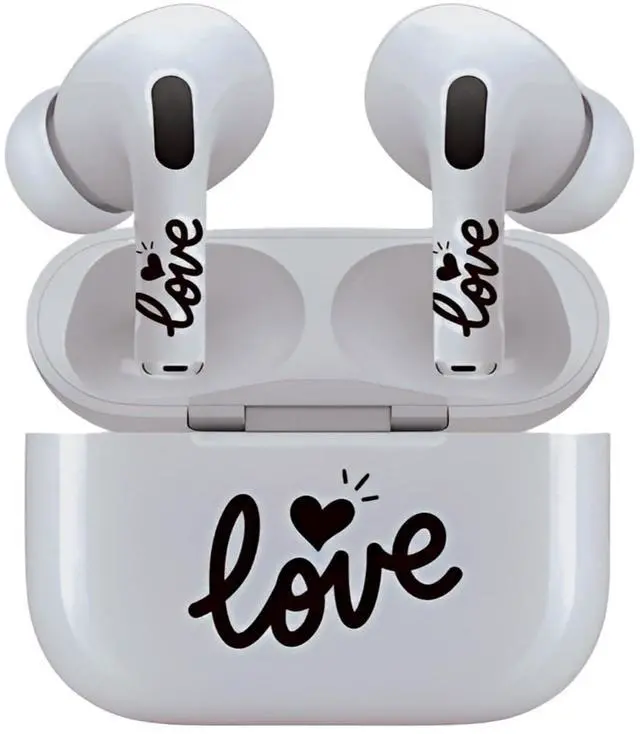 Alt view image 7 of 7 - AirSkins - Decals for AirPods 4, Love In Cursive Design, Scratch-Resistant, Precision Fit, Wireless Charging Friendly, Easy Application, Durable Protection for Earbuds & Case