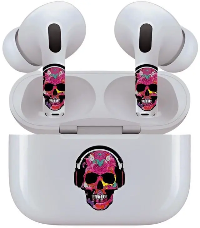 Alt view image 7 of 7 - AirSkins - Decals for AirPods 3, Pink Rocker Skull Design, Scratch-Resistant, Precision Fit, Wireless Charging Friendly, Easy Application, Durable Protection for Earbuds & Case