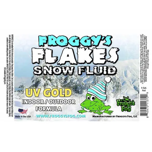 Alt view image 2 of 2 - Froggy's Fog - SN-UVG - GOLD UV BLACKLIGHT REACTIVE Snow Juice Machine Fluid - Froggy's Flakes - Evaporative Formula - High Density - Machine Fluid