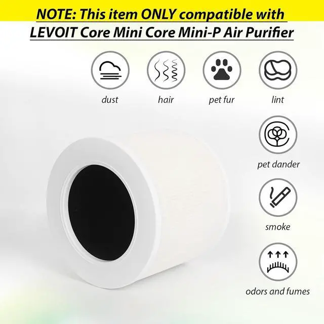 Alt view image 3 of 6 - Jaspertronics Air Purifier Replacement Filter COREMINI-FILTER, 2 Pack, Compatible with LEVOIT Core Mini/Mini-P Air Purifier, Fiberglass, Polypropylene