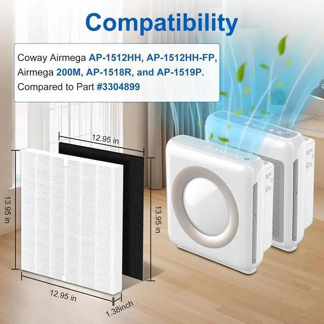 Alt view image 2 of 7 - Jaspertronics Air Purifier Replacement Filter 3304899-Filter, 4 filters + 4 carbon pre-filters, Compatible with Coway AP-1512HH, AP-1512HH-FP, AP-1518R, AP-1519P and Airmega 200M, Cotton