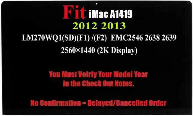 Main image of NUOLAISUN Replacement A1419 2K LCD Display Screen LM270WQ1(SD)(F2) SDF2 LM270WQ1 SD F1 F2 661-7885 Compatible with iMac 27" 2012 2013 MD095/096 ME088/089 661-7169 EMC:2546 2K Version