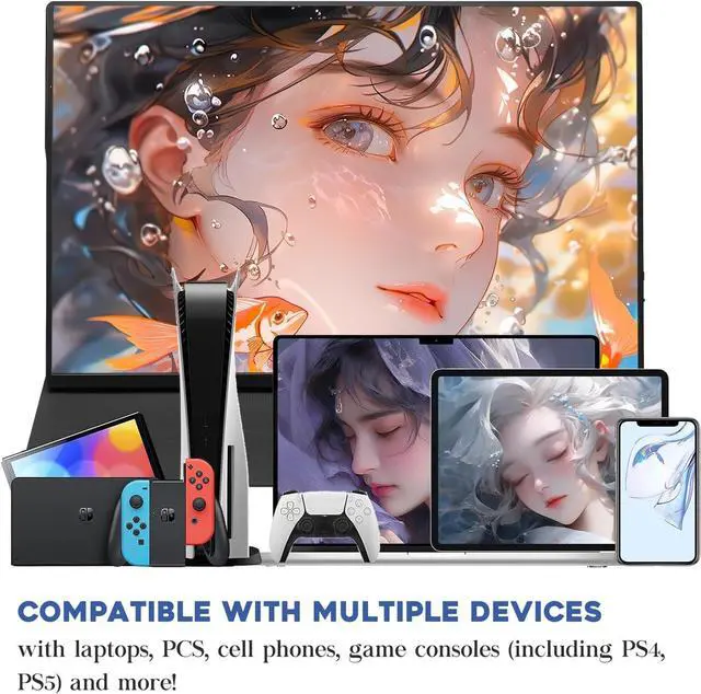 Alt view image 2 of 6 - NUOLAISUN 16" Portable Monitor,1080P Gaming Monitor Ultra-Slim IPS, Support FHD+ HDR Plug&Play Built-in for Laptop, Phones, Tablet, Desktop, Mac PS5/4, Xbox, Switch,Display Speaker with/Bracket