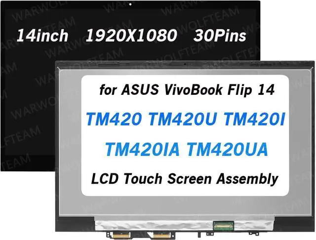 Main image of NUOLAISUN NV140FHM-N49 V8.7 14in 30Pins FHD LCD LED Replacement for ASUS VivoBook Flip 14 TM420 TM420U TM420UA Display Touch Screen Digitizer Assembly with Bezel 90NB0U21-R20010