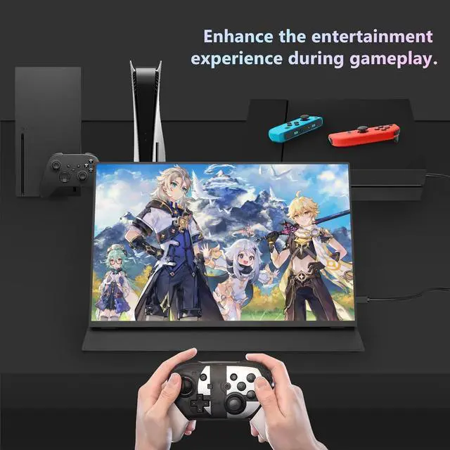 Alt view image 5 of 6 - NUOLAISUN 16" Portable Monitor,1080P Gaming Monitor Ultra-Slim IPS, Support FHD+ HDR Plug&Play Built-in for Laptop, Phones, Tablet, Desktop, Mac PS5/4, Xbox, Switch,Display Speaker with/Bracket