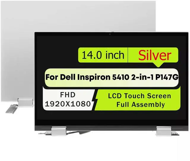 Main image of NUOLAISUN14" Screen Replacement For Dell Inspiron 5410 2-in-1 P147G P147G002 DC1RR 0DC1RR KRCDD 0KRCDD CYHFW 0CYHFW FHD 1920x1080 LCD Touch Screen Display Complete Top Assembly(Silver)