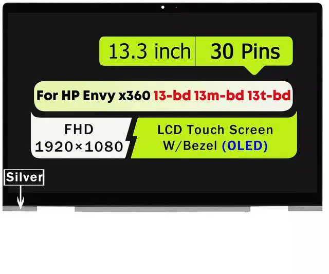 Main image of OLED M35738-1J0 M82690-001 M44568-001 ATNA33XC08 13.3" Replacement for HP Envy x360 13-bd 13t-bd 13m-BD FHD 1920*1080 LCD Display Touch Screen Digitizer Assembly with Bezel 30Pin (Silver)