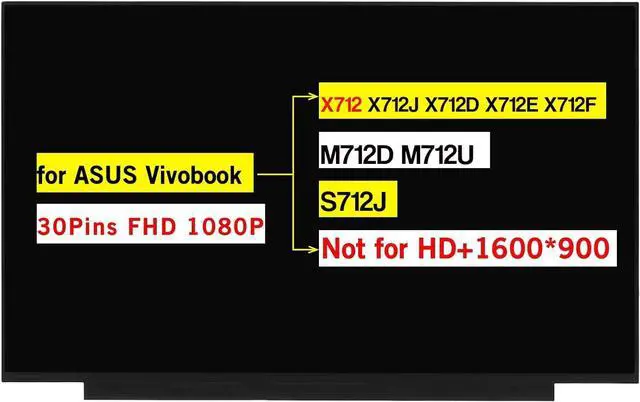 Main image of NUOLAISUN 17.3" Replacement for ASUS Vivobook X712 X712J X712D X712E X712F/ M712D M712U / S712J FHD 1920x1080 30 Pins Non-Touch Screen LCD Display Panel (Not for HD+ 1600 * 900)